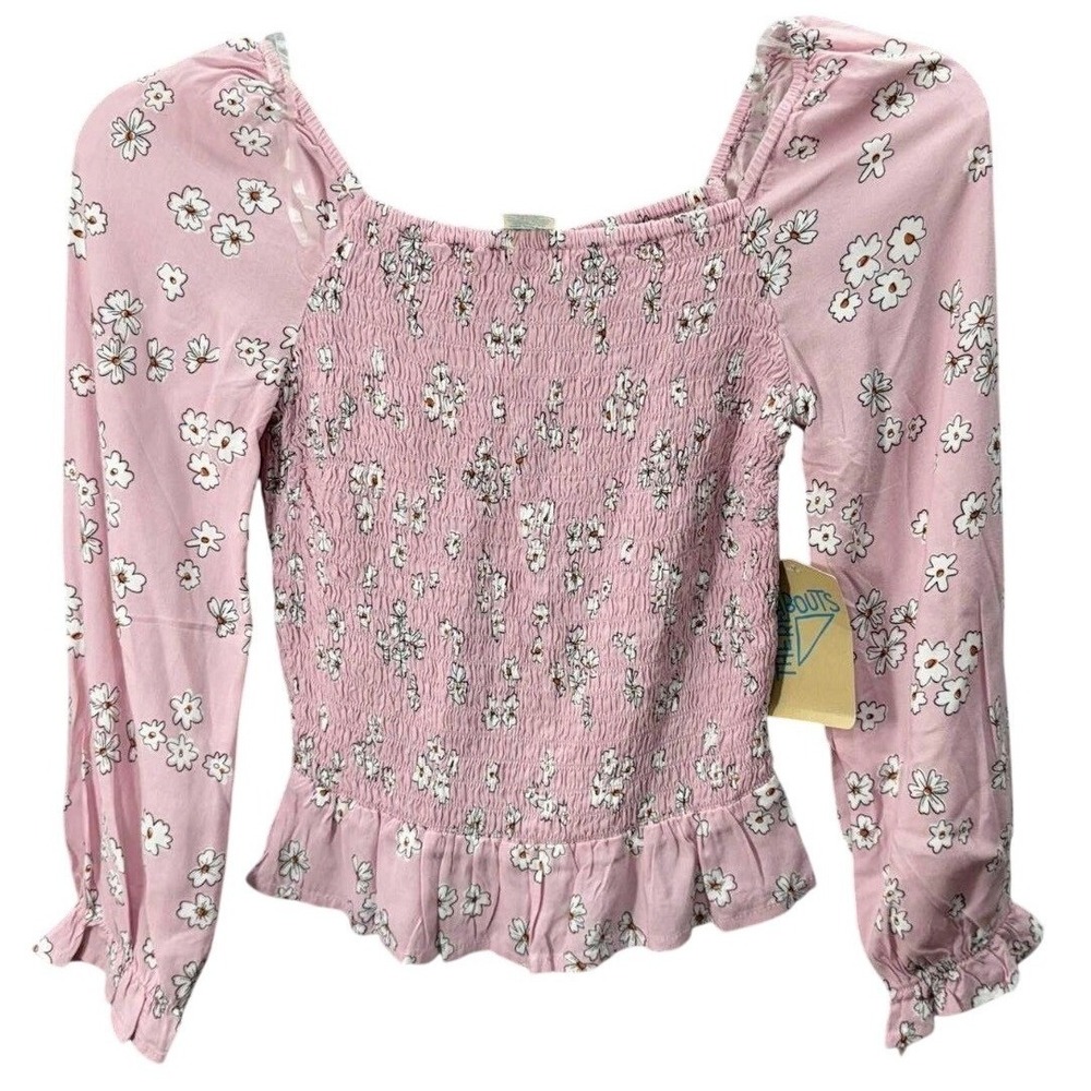 Thereabouts‎ Girls Pink Nectar Floral Smocked Long Sleeve Top Size S 7/8 NWT